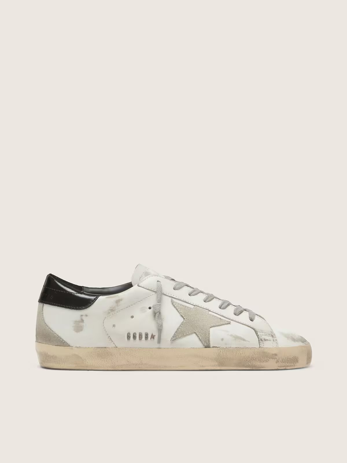 Super-Star with black heel tab and metal stud lettering