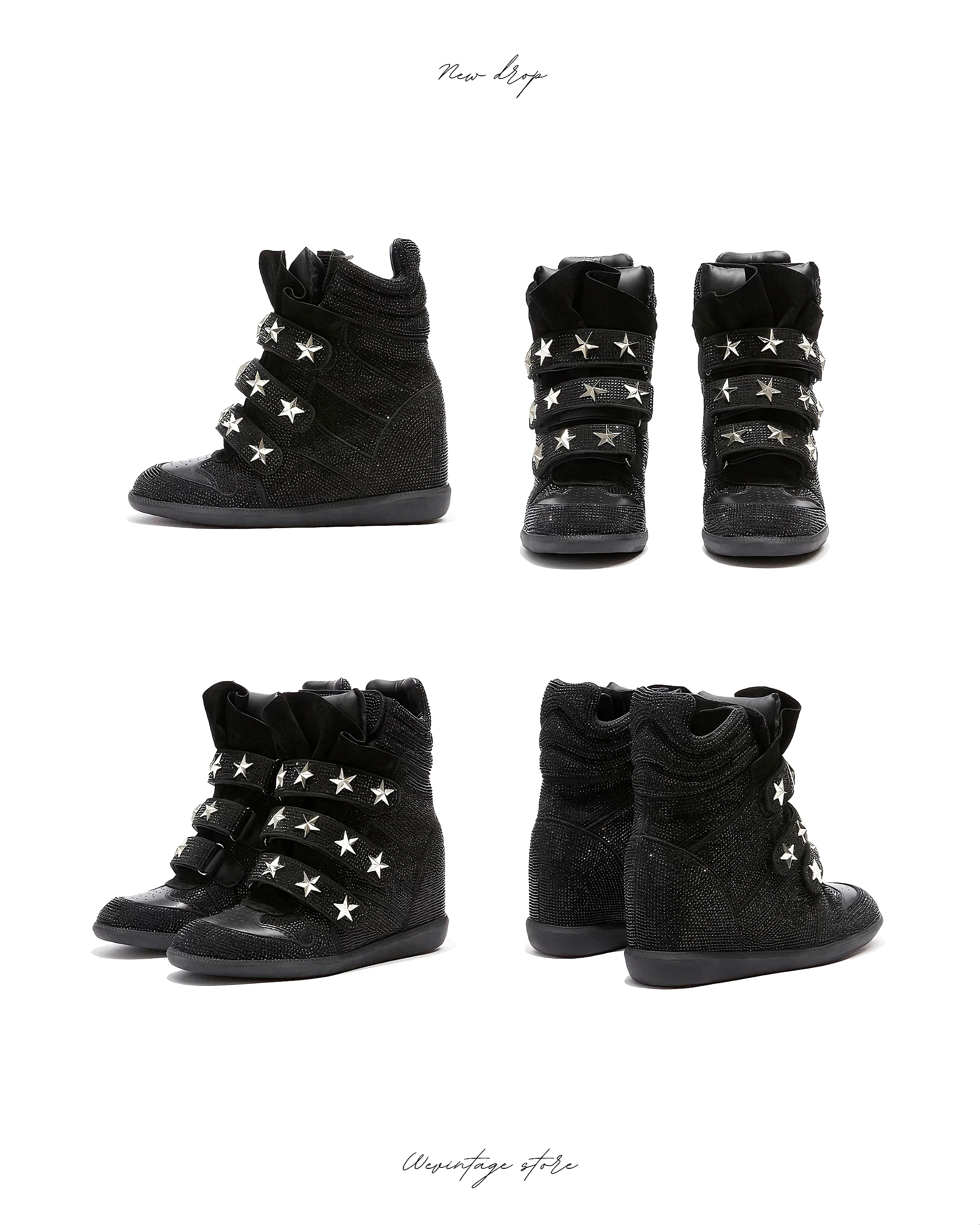 DETW “GLITTER STAR STUDDED” WEDGE SNEAKERS